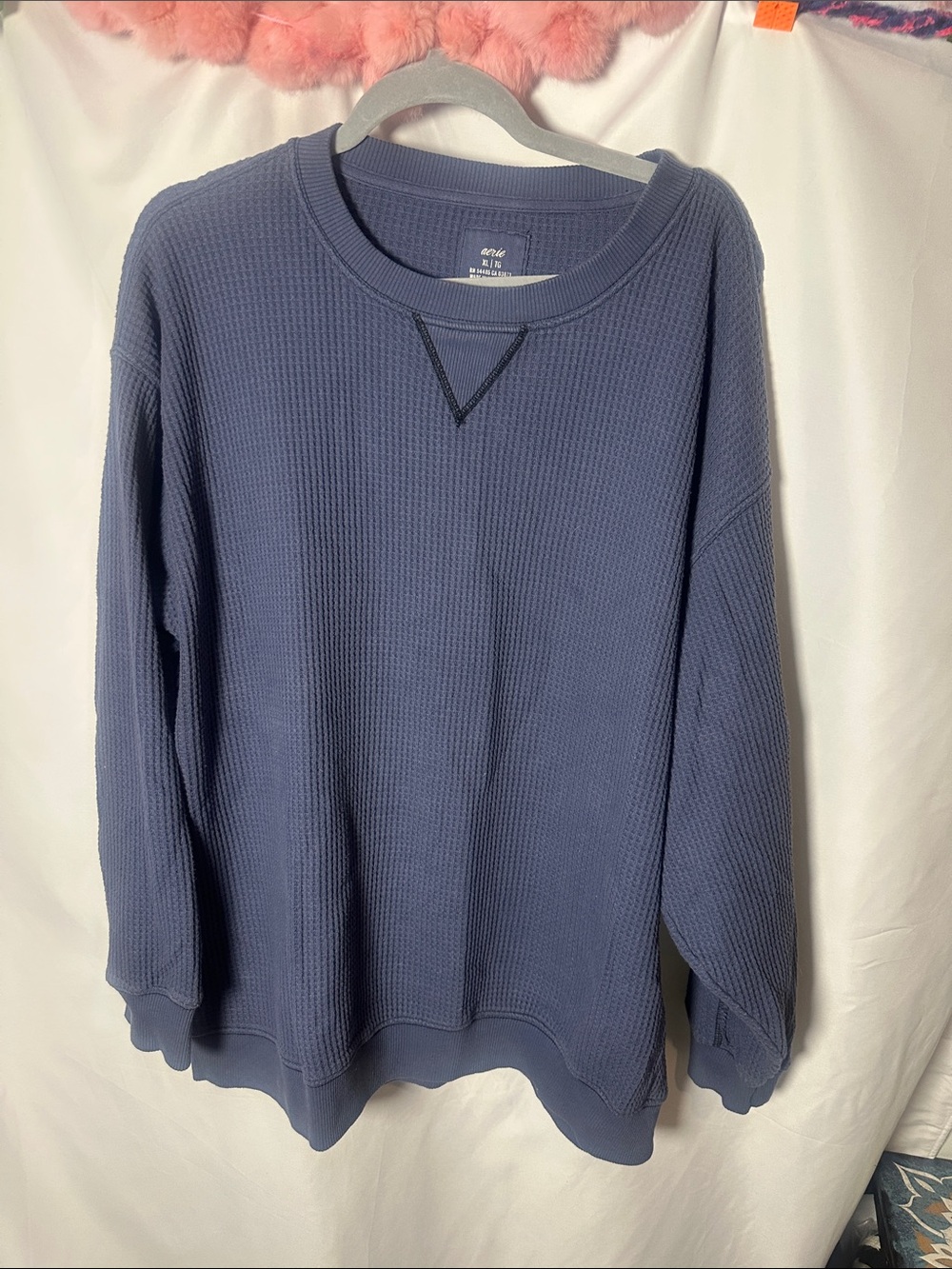 aerie Waffle Knit Crewneck Sweater in Dusty Blue